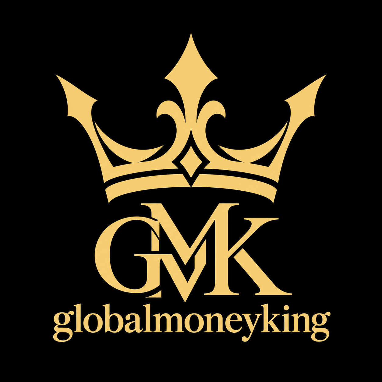 globalmoneyking gold crown, GMK monogram and wordmark